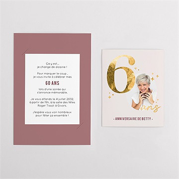 Invitation anniversaire paillette couleur 60 ans - Mise en situation