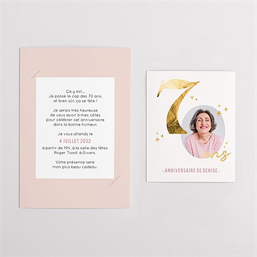 Invitation anniversaire paillette couleur 70 ans - Mise en situation