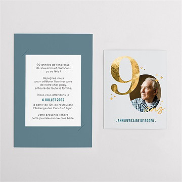 Invitation anniversaire paillette couleur 90 ans - Mise en situation