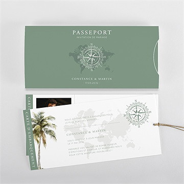 Faire-part mariage passeport tropical pochette - Vue d'ensemble