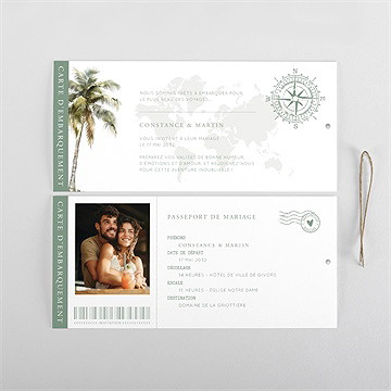 Faire-part mariage passeport tropical pochette - Cartes intérieures recto