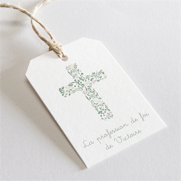 Etiquette profession de foi croix nature