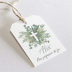 Etiquette profession de foi croix et feuillage