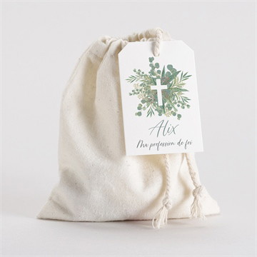 Pochon profession de foi croix et feuillage