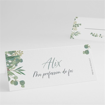 Marque-place profession de foi croix et feuillage