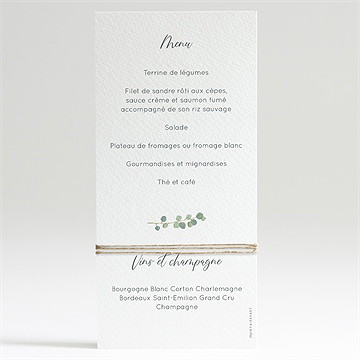 Menu profession de foi croix et feuillage - Dos du menu