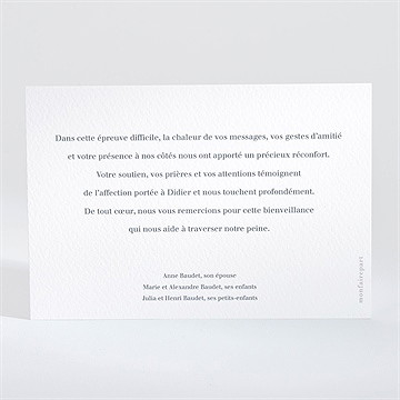 Remerciement décès traces de vie - Dos du carton