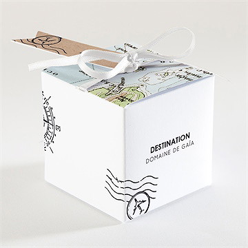 Boîte de dragées mariage carte du monde - Dos de la boîte