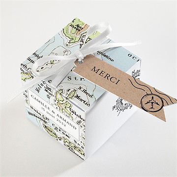 Boîte de dragées mariage carte du monde - Dessus de la boîte