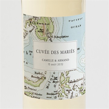 Etiquette de bouteille mariage carte du monde
