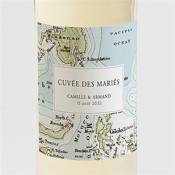 Etiquette de bouteille mariage carte du monde