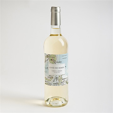 Etiquette de bouteille mariage carte du monde - Mise en situation