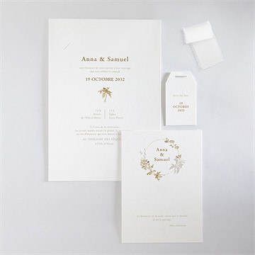 Faire-part mariage délicatesse végétale superposé - Vue d'ensemble