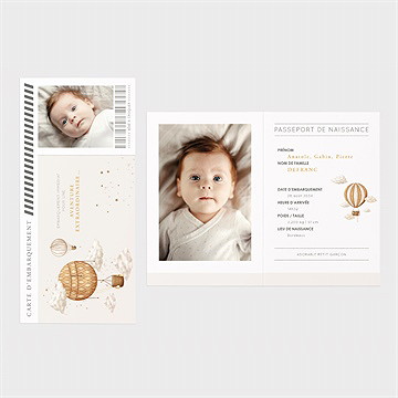 Faire-part naissance passeport montgolfière - Détail du faire-part