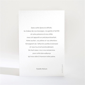 Remerciement décès en paix - Dos de la carte