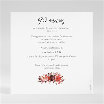 Invitation anniversaire automne fleuri 90 ans - Dos de l'invitation