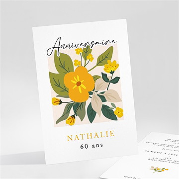 Invitation anniversaire tableau fleurs 60 ans