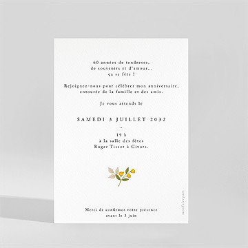 Invitation anniversaire tableau fleurs 60 ans - Dos de la carte