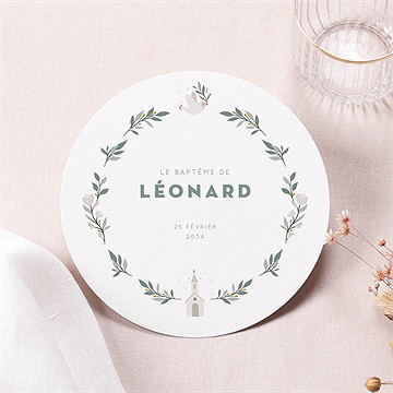 Faire-part de baptême petite église rond