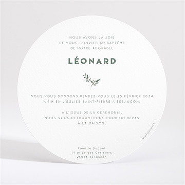 Faire-part de baptême petite église rond - Dos du faire-part