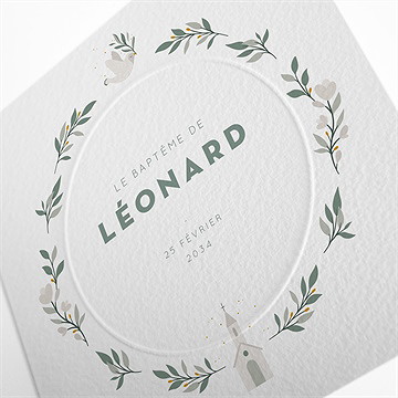Faire-part de baptême petite église gaufrage - Détail du faire-part