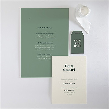 Faire-part mariage tons vert sauge superposé - Vue d'ensemble