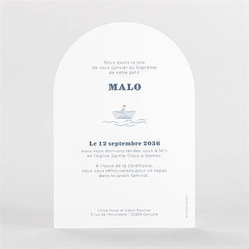 Faire-part de baptême bateau marin - Dos du faire-part