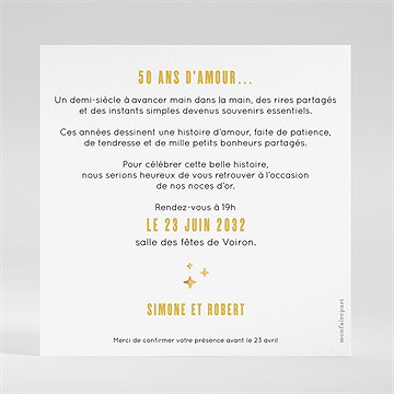 Invitation anniversaire de mariage 50 ans mariage photo - Dos de l'invitation