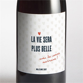 Étiquette de bouteille demande parrain marraine avec amour