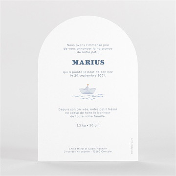 Faire-part naissance bateau marin - Dos du faire-part