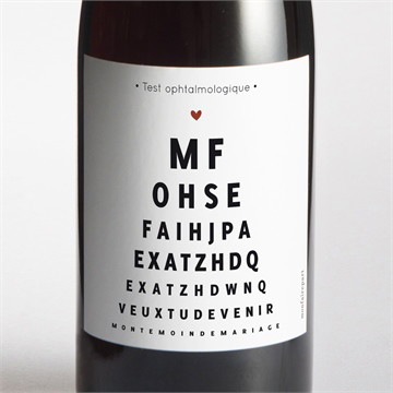 Étiquette de bouteille demande témoin humour lettres