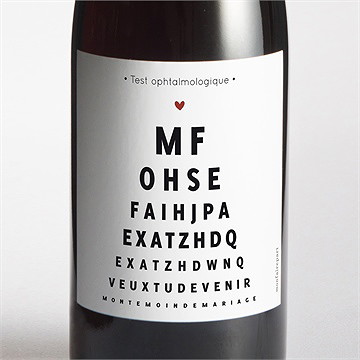 Étiquette de bouteille demande témoin humour lettres