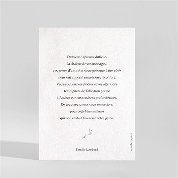 Remerciement décès esquisse florale portrait - Dos de la carte