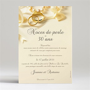 Invitation anniversaire de mariage noces de perle 30 ans