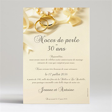 Invitation anniversaire de mariage noces de perle 30 ans