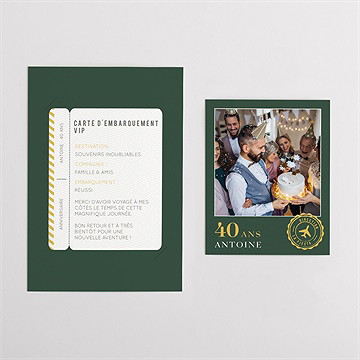 Remerciement anniversaire carte d’embarquement 40 ans - Vue d'ensemble
