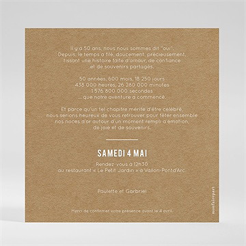 Invitation anniversaire de mariage 50 ans décompte - Dos de l'invitation