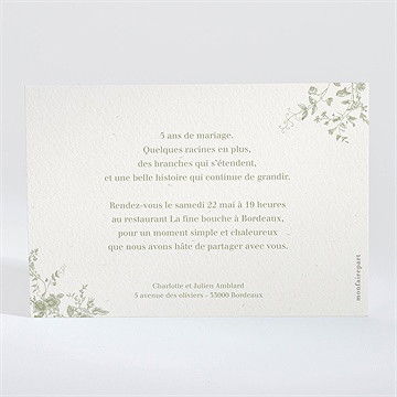 Invitation anniversaire de mariage noces de bois - Dos du faire-part