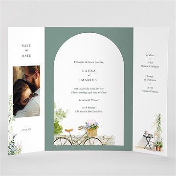 Faire-part mariage jardin aquarelle 2 volets - Vue Interieur