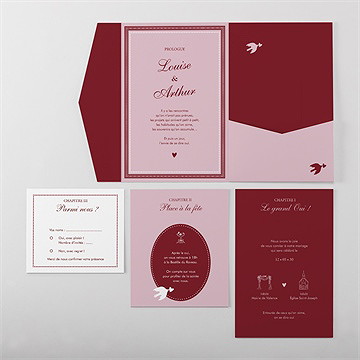 Faire-part mariage roman d’amour - Vue d'ensemble intérieur