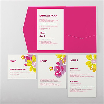 Faire-part mariage fleurs vitaminées - Vue d'ensemble intérieur