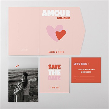 Faire-part mariage coeur d’amour - Vue ensemble extérieur