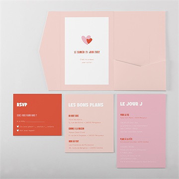 Faire-part mariage coeur d’amour - Vue d'ensemble intérieur