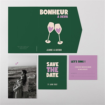 Faire-part mariage bonheur à deux - Vue ensemble extérieur