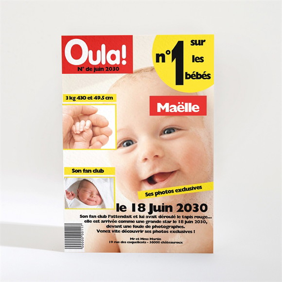 Faire-part naissance Magazine photo humour réf.N21004