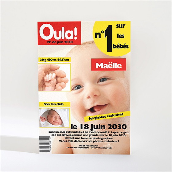 Faire-part naissance magazine photo humour