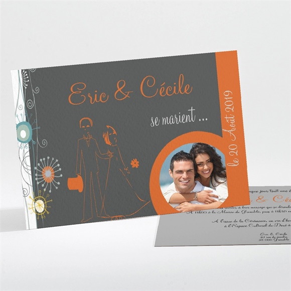 Faire-part mariage Annonce en gris et orange réf.N11106