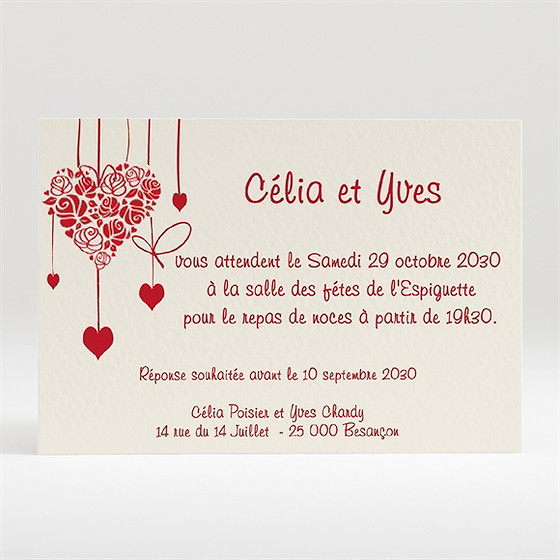 Carton d'invitation mariage guirlande de coeurs photo