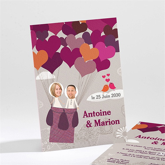 Faire-part mariage montgolfière de coeurs