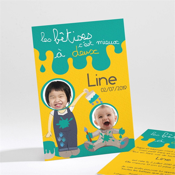 Faire-part naissance Les bêtises c'est mieux à deux réf.N21104